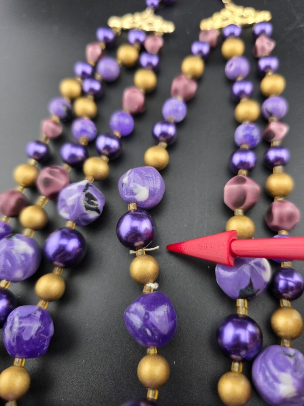 Vintage Multi Strand Purple Gold Plum Beaded Necklace Japan - Picture 7 of 10